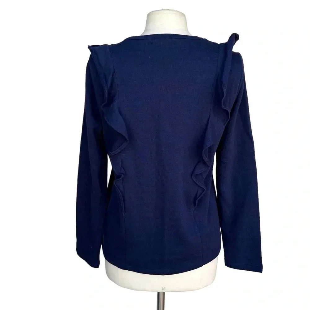 NWT J. Crew Mercantile Women’s Size M Blues Ruffle Long Sleeve Sweatshirt K5030